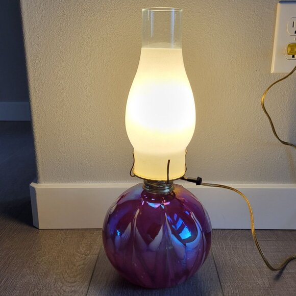 Mt St Helens Ash Glass Table Lamp Iridescent Purple Swirl Design - Picture 2 of 11
